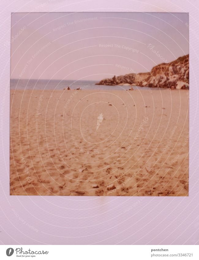 Polaroid shows beach, sea and rocks off-season Beach Ocean Rock vacation Relaxation Greece Beautiful weather Summer Vacation & Travel Coast Landscape