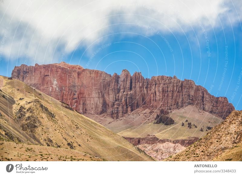 Calcareous red rocks in the cordillera of the Andes Vacation & Travel Tourism Adventure Summer Mountain Hiking Climbing Mountaineering Environment Nature