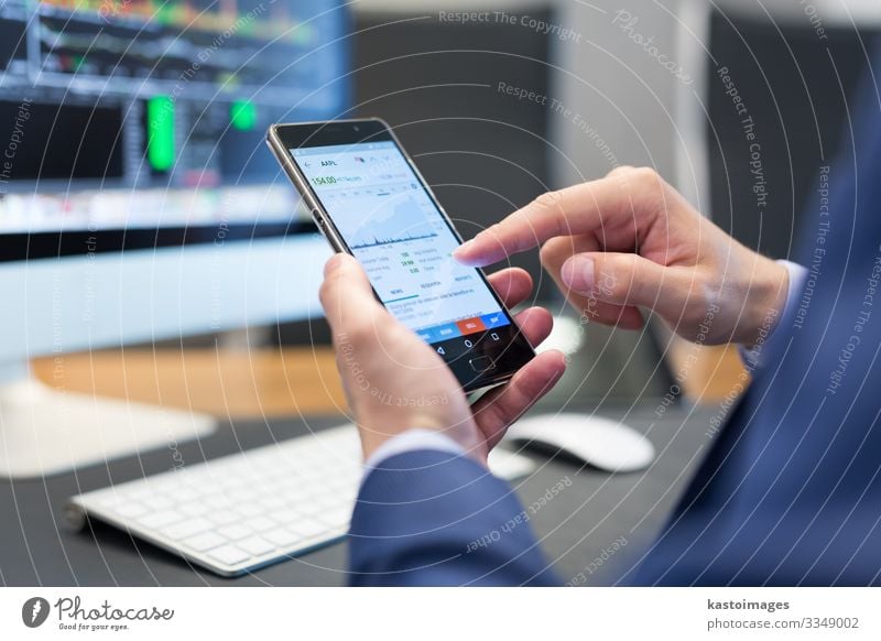 Close up of businessman using mobile smart phone. Reading Decoration Work and employment Business Telephone Cellphone PDA Computer Screen Technology Internet