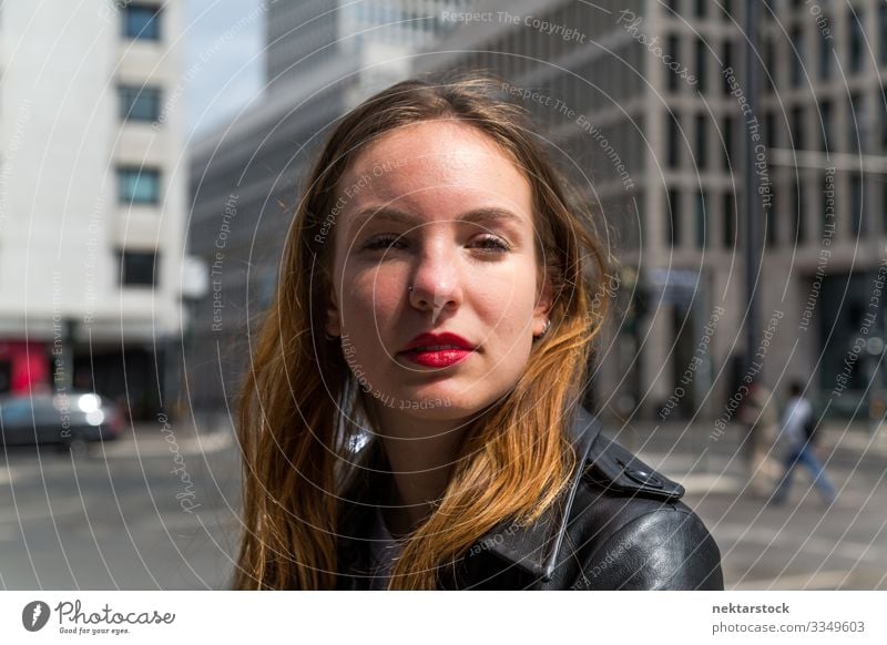 Portrait of young woman looking at the camera. Close up. Urban background. Lifestyle luck already Face Make-up Lipstick Woman Adults Youth (Young adults) built