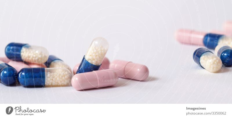 Drug Capsules. Concept of medicine Health care Medication Pharmaceuticals Medicine "Panorama encapsulate pills Heap mix Therapy drugs Doctor flu antibiotic