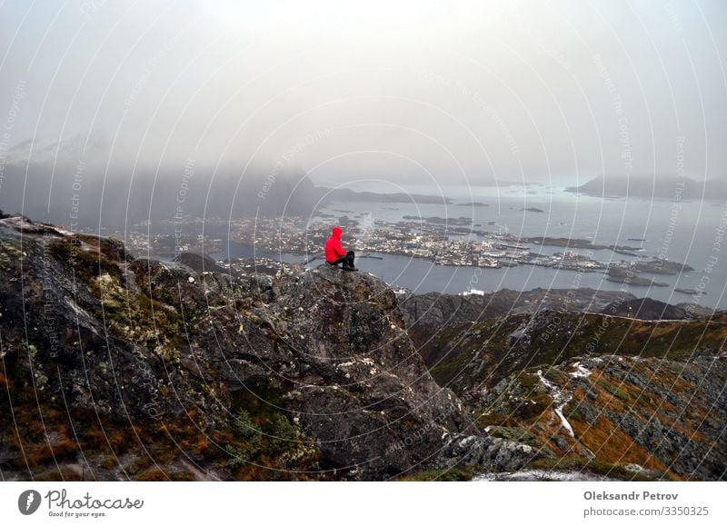 The hiker with his own thoughts on the top of the mountain Vacation & Travel Tourism Adventure Mountain Hiking Nature Landscape Rock Happiness Peaceful peak