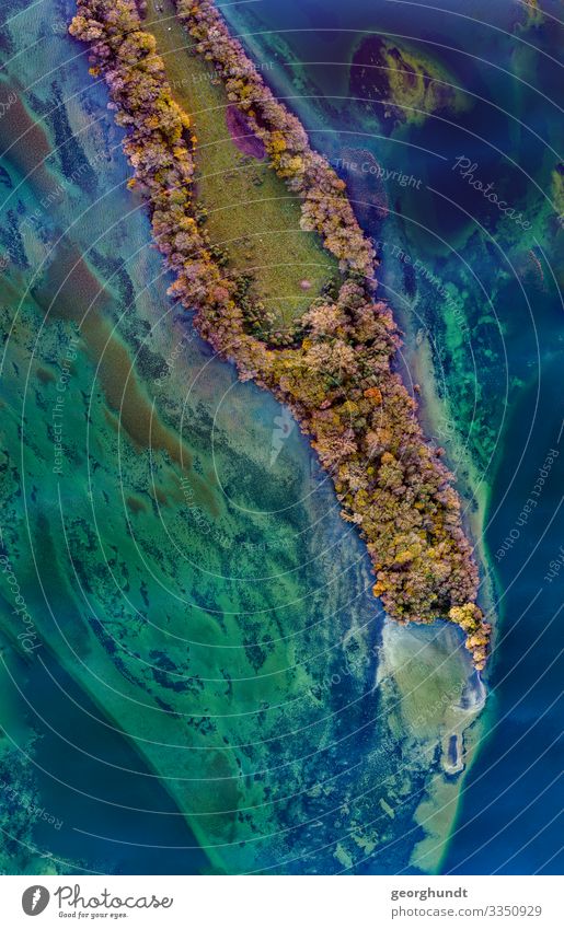 Aerial view island Island aerial photograph drone Satellite picture Lake Ocean drone picture trees Forest stage Water Lonely lonely island