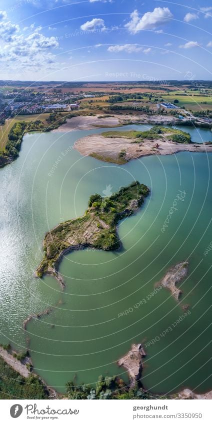 Open pit island 1 Island aerial photograph drone Lake drone picture Water Lonely lonely island open pit mining Sandbox Lake Baggersee Nature