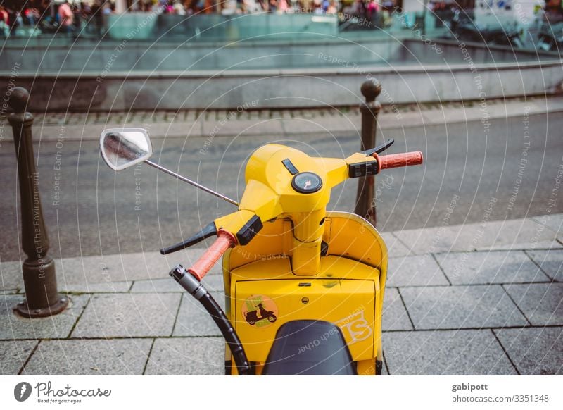 yellow scooter on the road Scooters Motorcycle Transport Colour photo Exterior shot Deserted Means of transport Road traffic Traffic infrastructure Vehicle