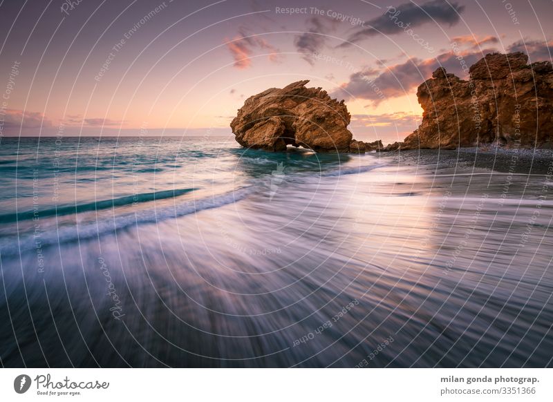 Crete. Beach Ocean Nature Coast Moody Europe Mediterranean Greece Greek Heraklion Tersta seascape Sunset sea stack Rock arch Evening Long exposure