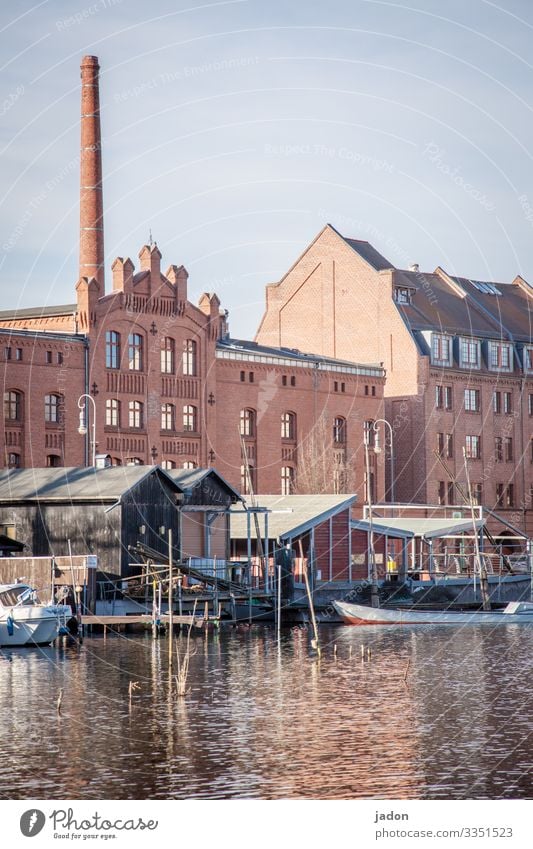 fishing district. Style Fishery Fishermans hut Fishing boat Environment Nature Water Sky River bank Brandenburg an der Havel Fishing village Town Skyline