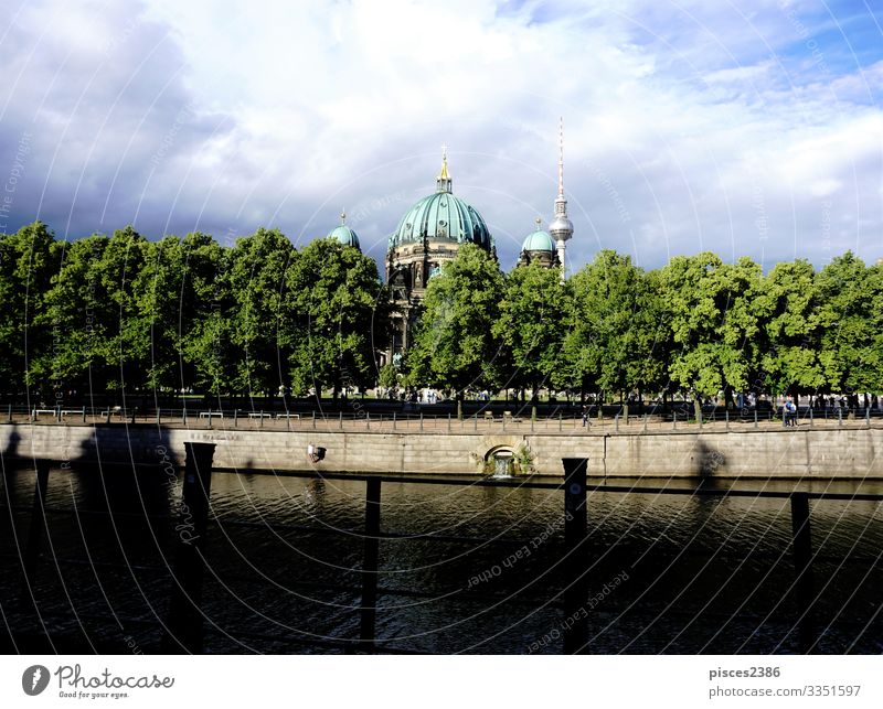 Berlin cathedral with Spree river and trees Design Vacation & Travel Museum Downtown Dome Religion and faith ancient architecture attraction building capital