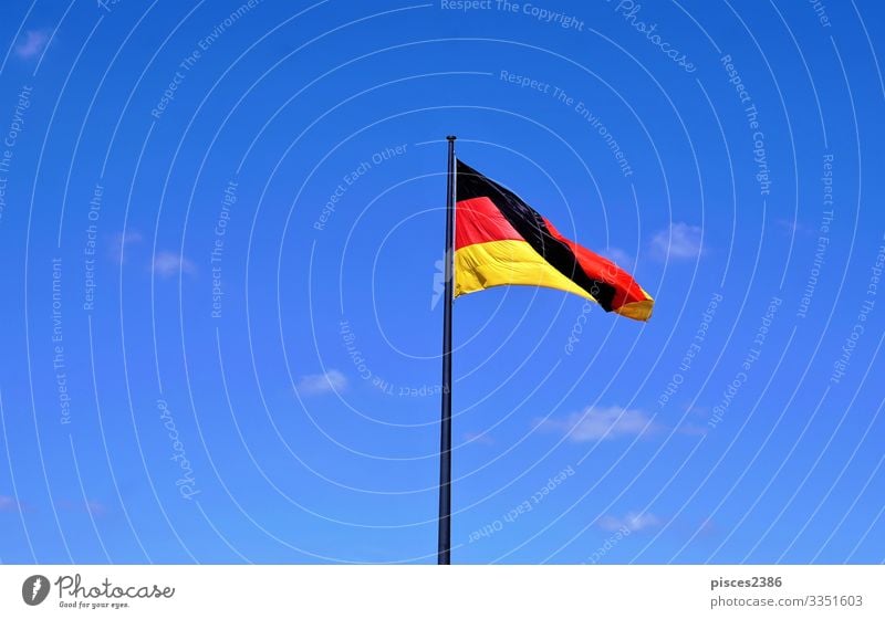 German flag in front of blue sky Vacation & Travel Business Wind Flag Yellow Background picture Berlin black clear cloud color country culture democracy EU