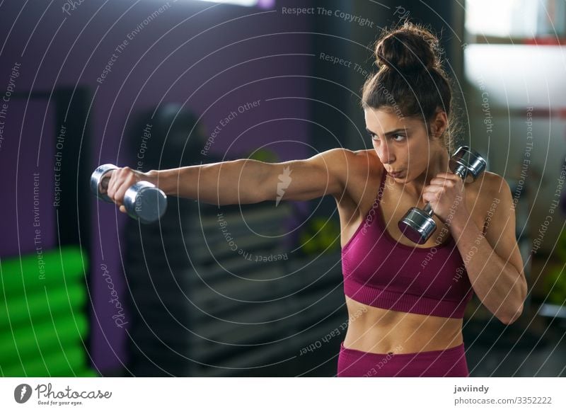 Sporty woman punching and boxing with dumbbells Lifestyle Beautiful Personal hygiene Wellness Sports Human being Feminine Young woman Youth (Young adults) Woman