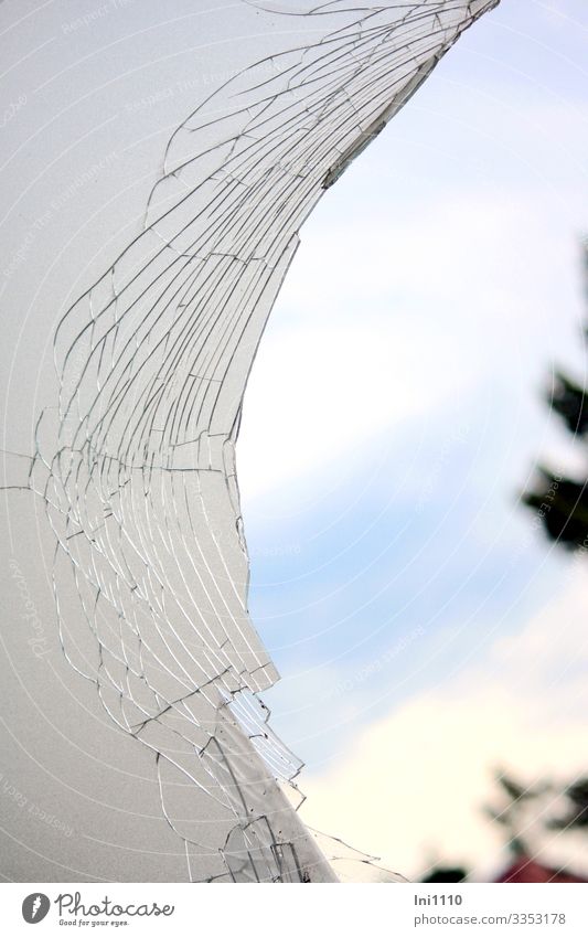 Broken glass pane Ruin Monument lost place Glass Blue Gray White shattered Window pane Stick Smashed window Structures and shapes Sky Vista Hollow Pane Open