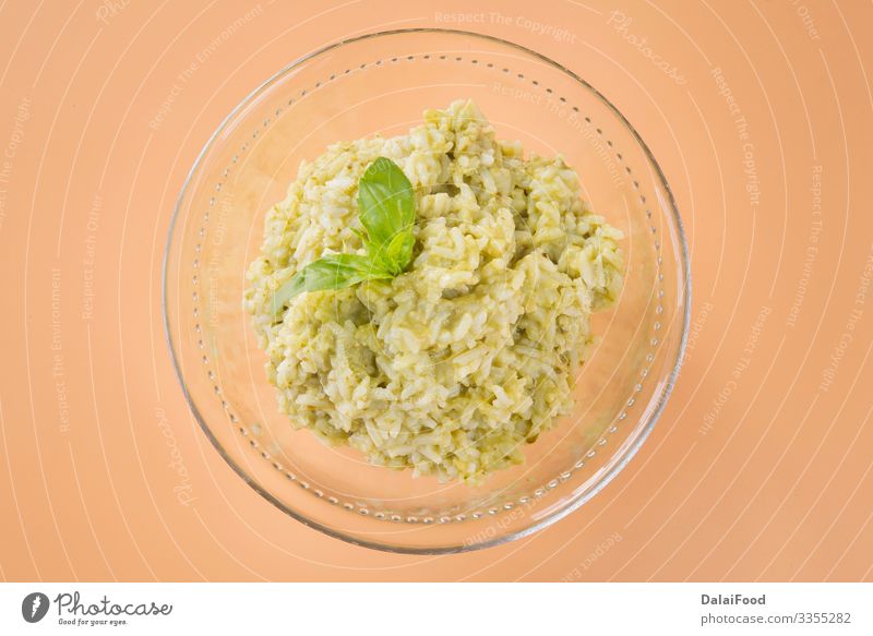 Green rice typical food ecuatorian Lunch Vegetarian diet Bowl Tradition Basil brown background Cooking Coriander ecuatorian rice Gourmet green rice healthy