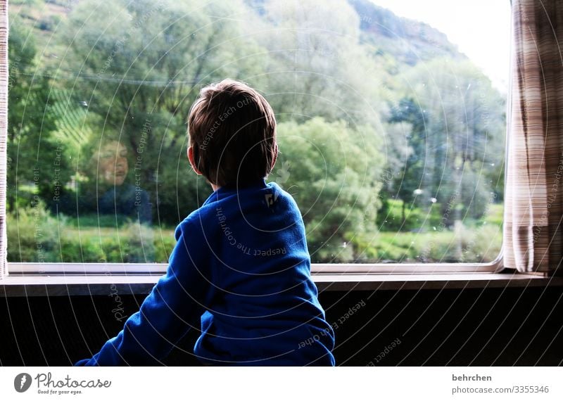 . Future Wanderlust Longing Hope Window Child portrait Infancy Boy (child) Family on one's own Loneliness Daydreamer melancholically melancholy sad Sadness