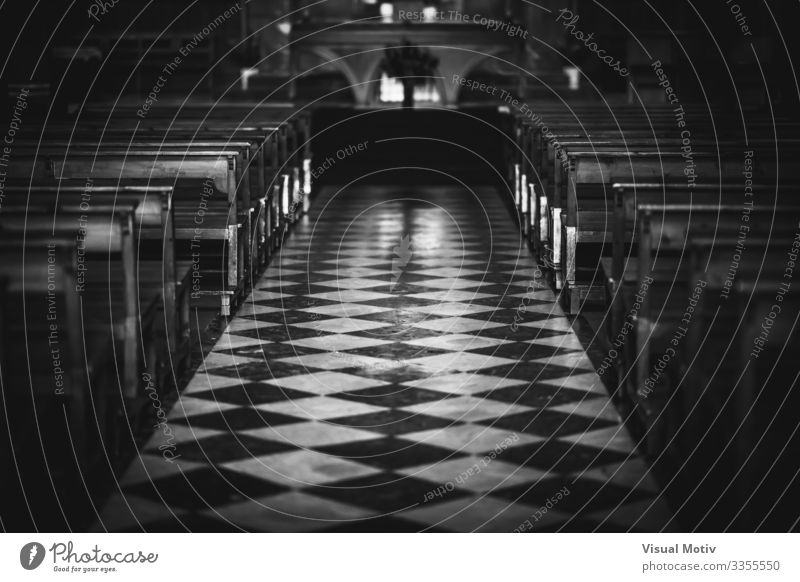 Decorative floor of a church aisle Church Building Architecture Religion and faith Beaded Flooring selective focus Place of worship Spirituality pew tiled floor