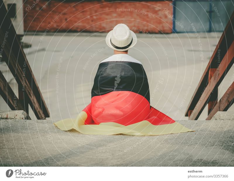 Back view of child with german flag Lifestyle Vacation & Travel Freedom Summer Feasts & Celebrations Human being Masculine Child Boy (child) 1 3 - 8 years