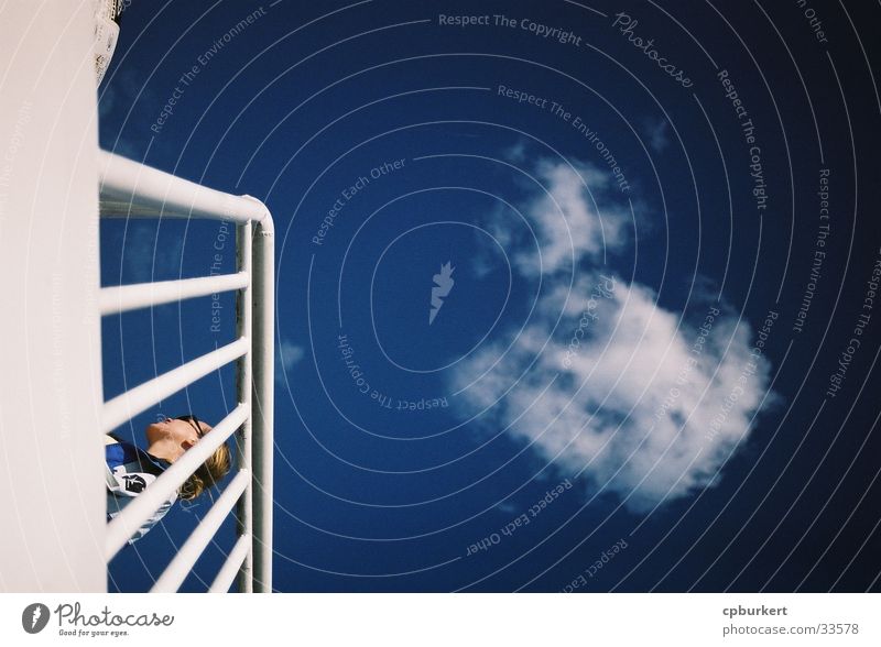 Between deck and sky Clouds Watercraft Woman Railing Europe Sky Parking level