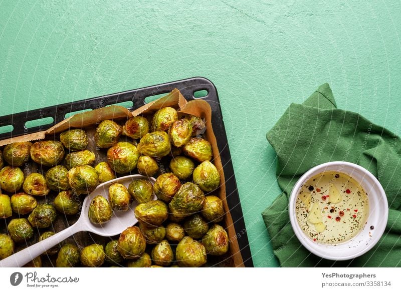 Roasted brussels sprouts with olive oil. Homemade Food Vegetable Nutrition Eating Lunch Dinner Organic produce Vegetarian diet Diet Pan Healthy Eating Fresh