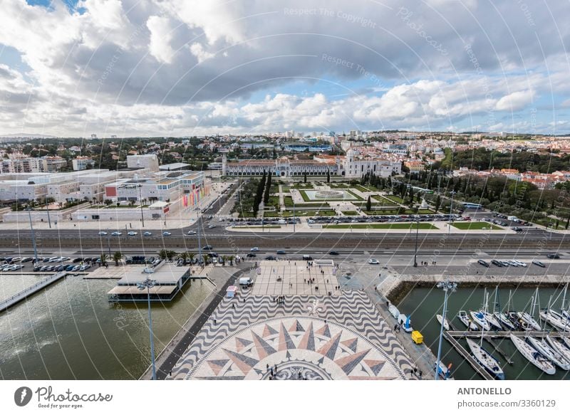 Panorama With The Jeronimos Monastery in Lisbon Vacation & Travel Tourism Sightseeing Architecture Sky Clouds Horizon Sunlight Spring Park River bank Tago