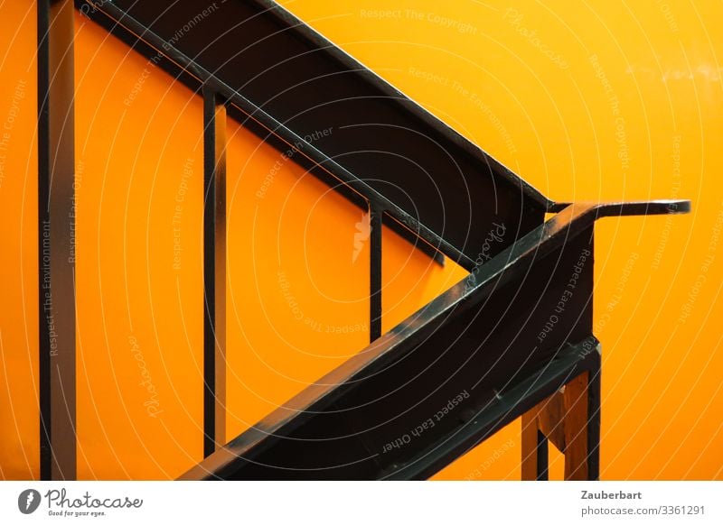 Stairwork Orange Interior design Stairs Staircase (Hallway) Banister Handrail Metal Sharp-edged Glittering Black Cool (slang) Planning Go up Line Arrow Flashy