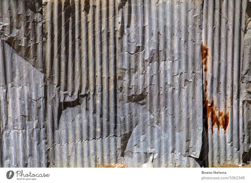 Search for clues 5 Corrugated sheet iron damages decrepit Broken Rust Exterior shot Transience Derelict Scrap metal