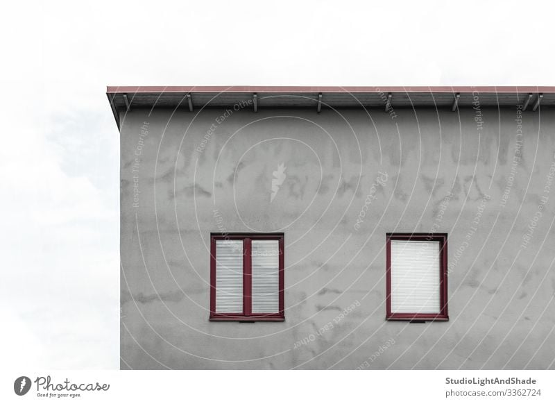 Facade of a gray house with red windows Lifestyle House (Residential Structure) Sky Clouds Town Building Architecture Concrete Simple Modern New Clean Gray Red