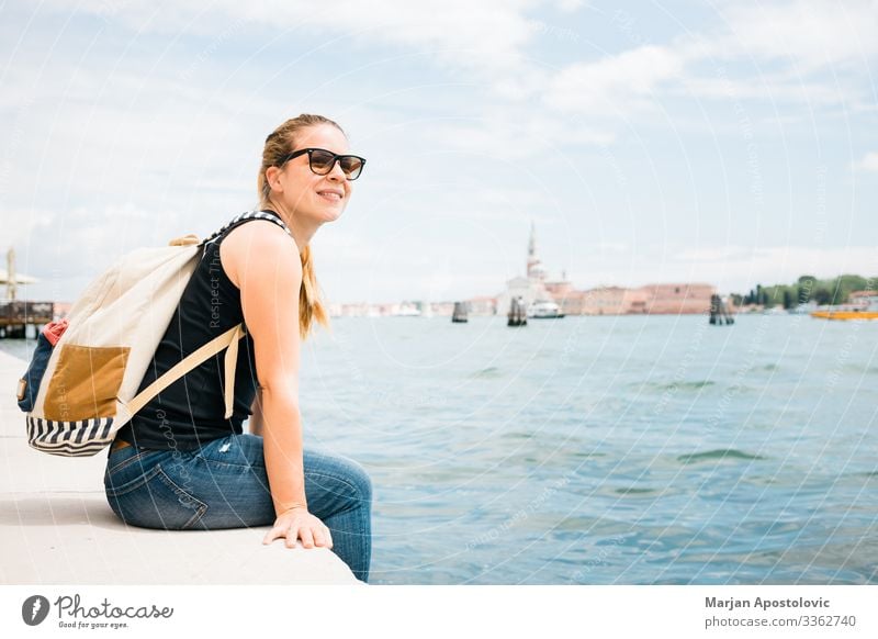 Young woman on the waterfront in city of Venice, Italy Lifestyle Joy Vacation & Travel Tourism Trip Sightseeing City trip Summer Human being Feminine