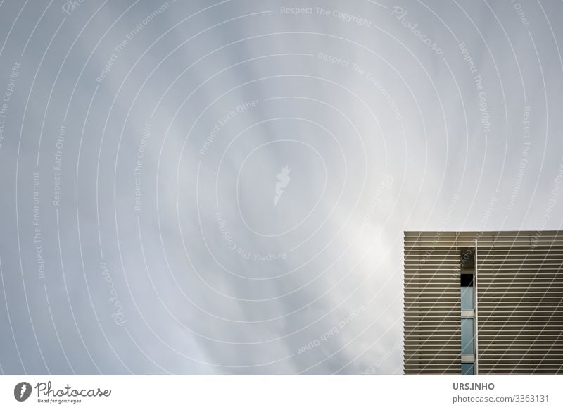 Part of a building against a blue cloudy sky Sky Beautiful weather Deserted Facade Window Sharp-edged Bright Blue Black White Modern Town Office building