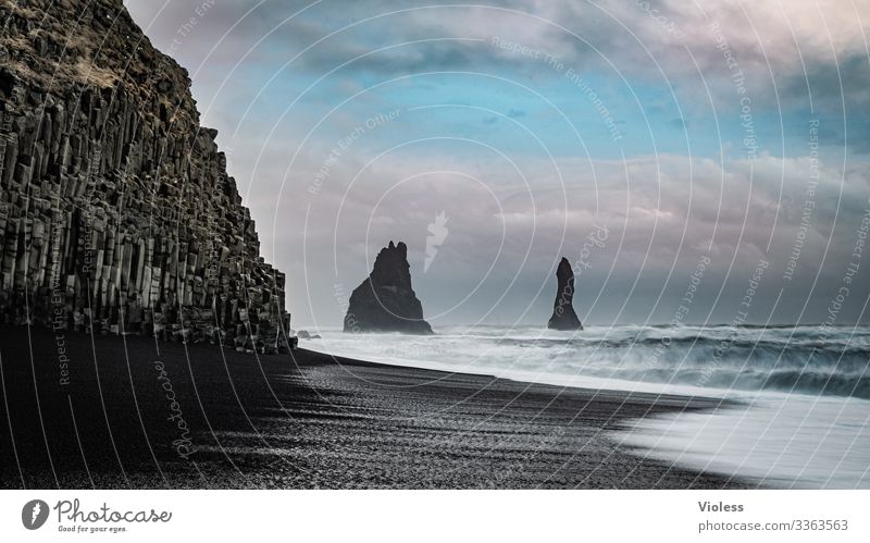 Beach, Reynisfjall, Iceland, sunset, lava, waves, Waves Sunset Lava Dyrhólaey Coast Sky rock needle