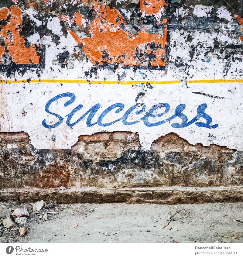 Writing success on broken old wall Success Fiasco Wall (building) Change Wall (barrier) Graffiti Disappointment Facade Sign Characters Town Perspective Broken