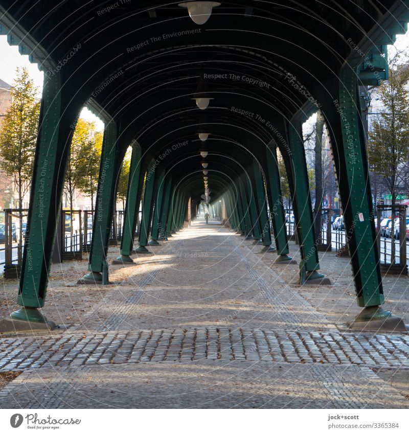 Light show under the viaduct in the late afternoon Prenzlauer Berg Silhouette Shadow Flare Long Lanes & trails Underpass Moody Schönhauser Allee Historic