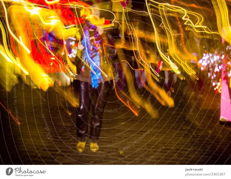 moving woman and coloured lights meet in Kreuzberg Flash photo Long exposure Street Visual spectacle Lederhosen Experimental motion blur variegated Movement