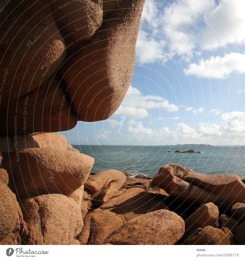 scenery with sea view Vacation & Travel Environment Water Sky Clouds Horizon Autumn Beautiful weather Rock Ocean Atlantic Ocean Stone Maritime Together pretty