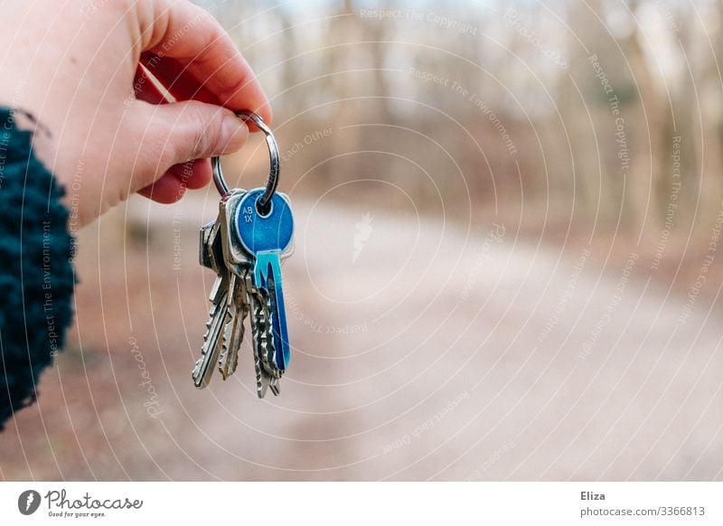 A hand holding, handing over, handing over a bunch of keys with a blue coloured key Hand Blue Key Give To hold on key handover Flat (apartment) Rent