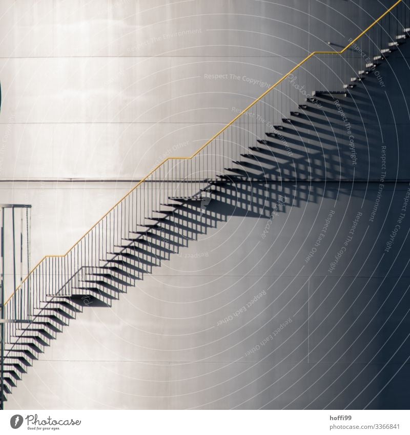 Stairs&shadow at the tank Energy industry Gasometer Industrial plant Harbour Architecture Silo Facade Oil tank Gas tank Banister Emergency exit Stair tower