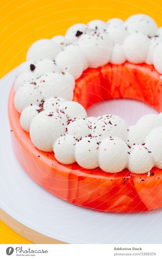 Ring shaped cake with red icing dessert fruit bubble ring sweet food pastry tasty cafe restaurant cuisine dish delicious yummy scrumptious sugar calorie portion