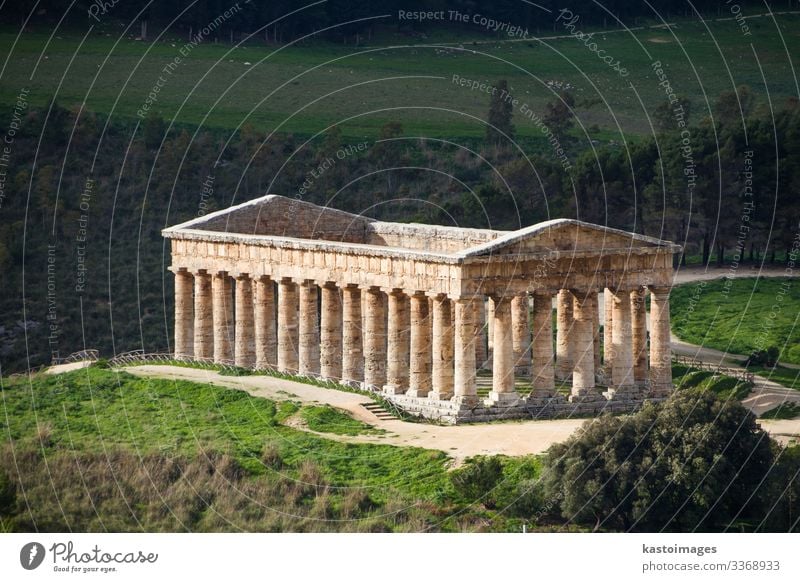 Segesta, ancient Greek temple, Sicily, Italy. Vacation & Travel Tourism Sightseeing Culture Sky Hill Rock Ruin Places Building Architecture Monument Stone Old