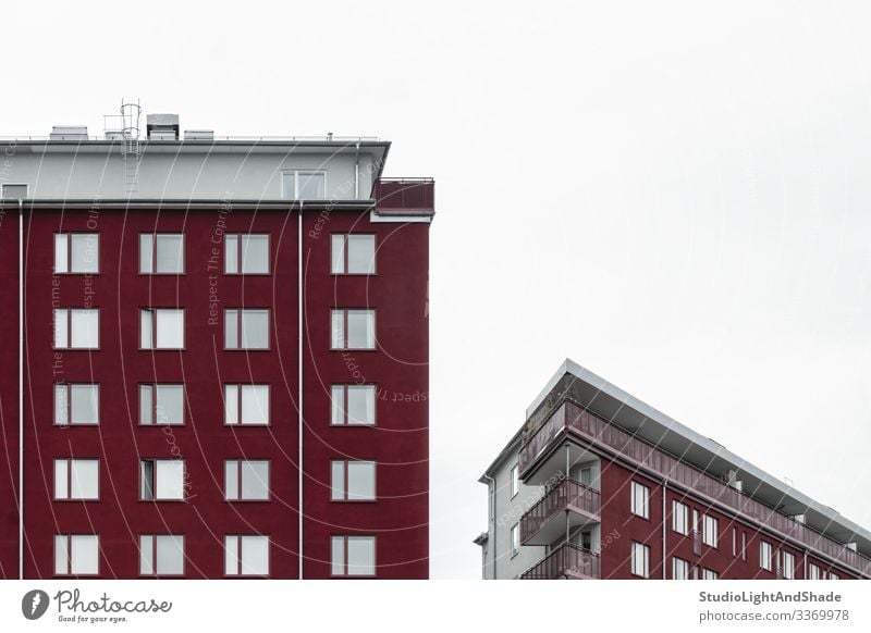 Modern cherry red buildings Lifestyle House (Residential Structure) Sky Clouds Town Building Architecture Facade Balcony Street Dark Simple New Clean Gray Red