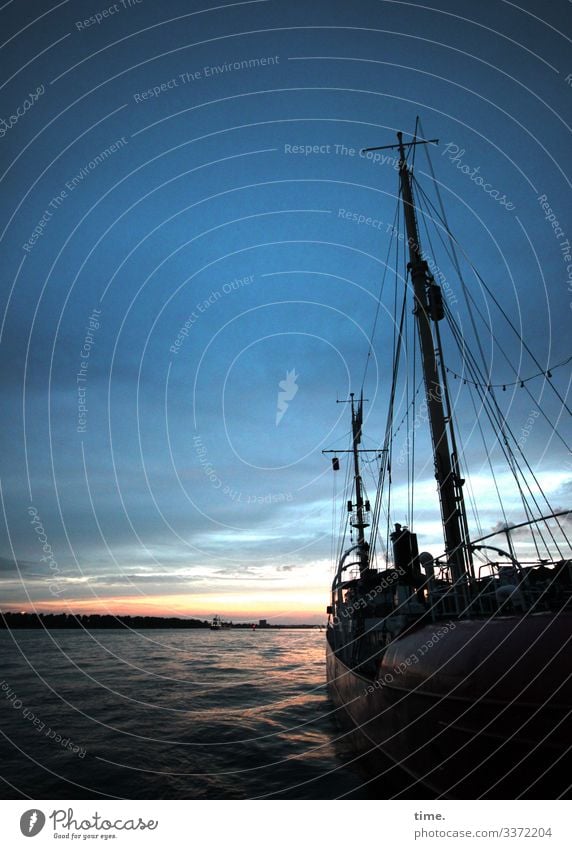 The sway under the feet (post carnival) Hamburg Harbour Horizon Evening Twilight Water Elbe Sailing ship Maritime Moody Wanderlust water waves reflection