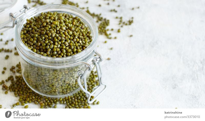 Dried mung beans in a glass jar Vegetarian diet Diet Table Green White Beans fiber food health healthy Ingredients Kidney legume Vegan diet Raw Mung dal