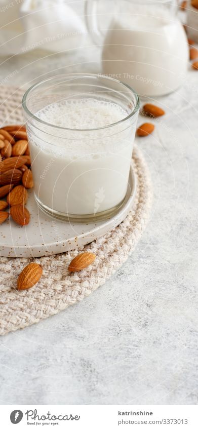 Vegan almond milk, non dairy alternative milk Vegetable Nutrition Breakfast Vegetarian diet Diet Beverage Fresh Natural Alternative almonds Vegan diet glass