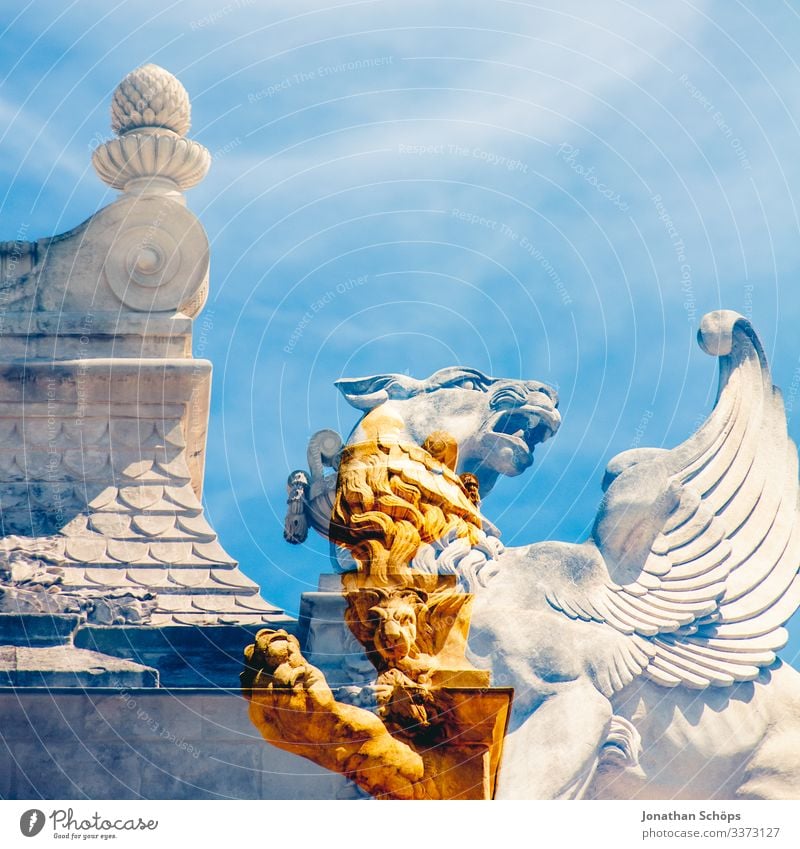 Multiple exposure of mythical creatures sculpture at castle in front of blue sky Sunbeam Contrast Shadow Light Day Deserted Exterior shot Colour photo