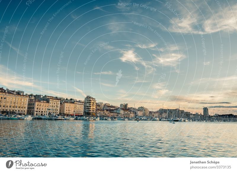 Port of Marseille France Port City Old town Harbor city Movement Harbour Mediterranean sea Facade Sky Twilight Copy Space top Deserted Water Tourism