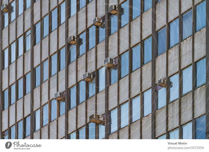 Facade of an old 1964's building Design Building Architecture Old Blue Colour air conditioning units windows building facade urban urban facade Low angle view