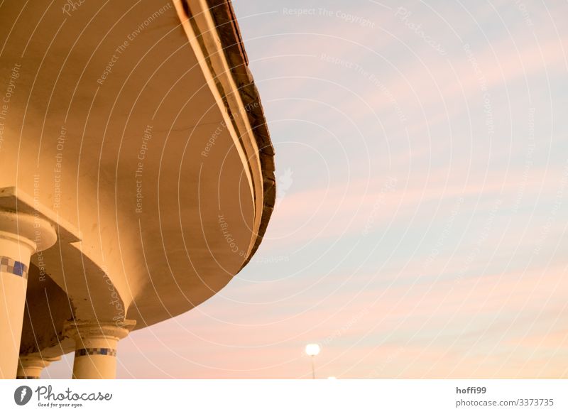 Belle Époque front building of a pavilion on the beach of Beauville Sky Clouds Sunrise Sunset Beautiful weather Beach Park Manmade structures Villa Facade Roof