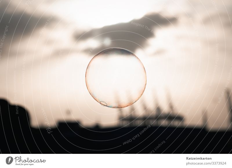 Soap bubble in the harbour Lifestyle Joy Art Hamburg Port of Hamburg Town Capital city Port City Industrial plant Landmark Navigation Harbour Sign Illuminate