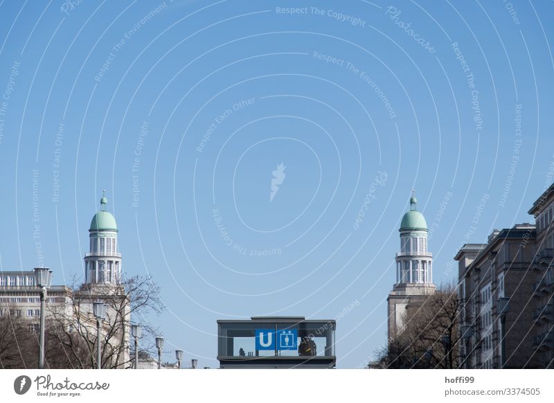 Subway station between two towers U Stop (public transport) spires Frankfurter Tor Berlin Capital city Tourist Attraction Landmark Architecture Deserted