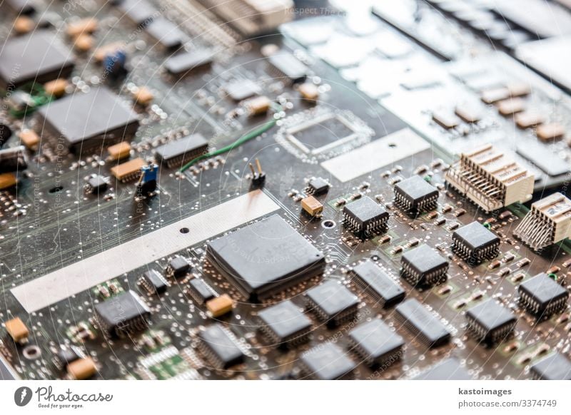 Close up of electronic circuit board. Design Science & Research Industry Computer Technology Internet Line Dark Modern Blue hardware Motherboard Token Digital