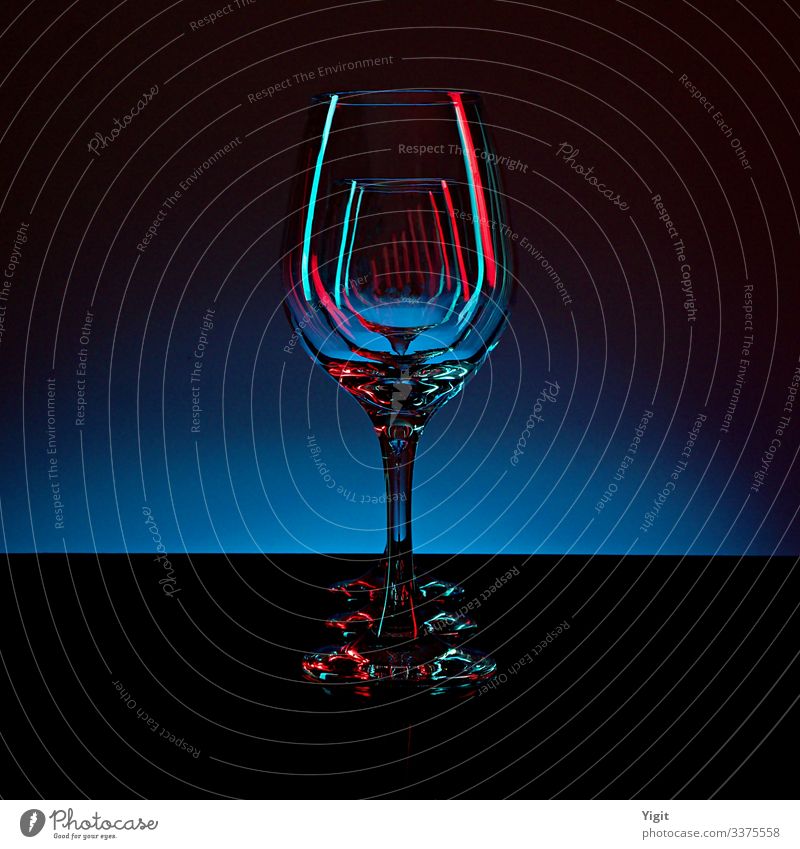 Three Wine Glasses on the Blue Gradient Background Decoration Esthetic Design Elegant Colour Contentment Idea Inspiration Kitsch Creativity Art Luxury Modern