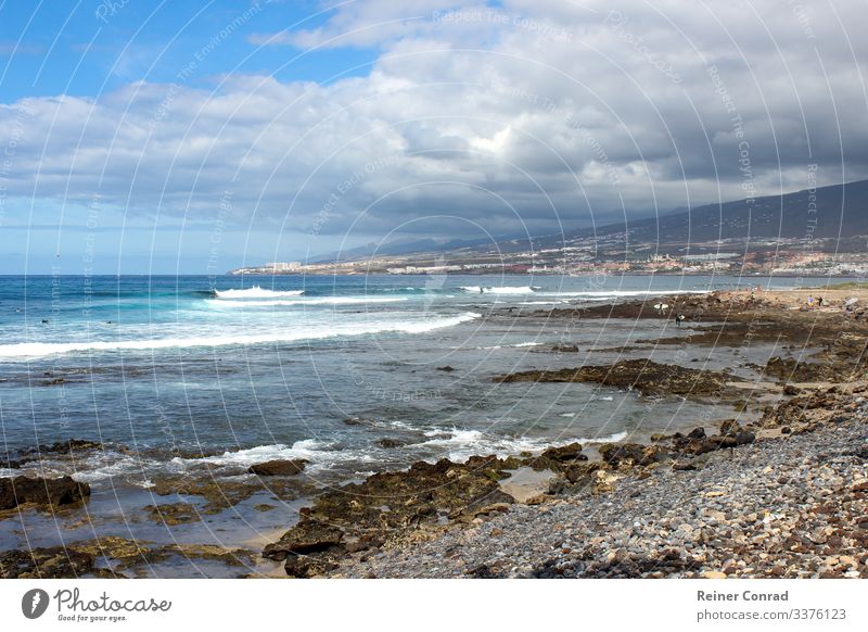 Pebble beach at Playa de Las Americas on the island of Tenerife Vacation & Travel Beach Nature Landscape Water Sky Clouds Swimming & Bathing