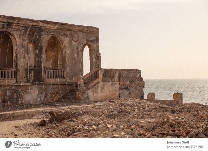 Palace ruin at the sea in the evening Ruin Derelict Destruction palazzo Architecture Building House (Residential Structure) Wall (building) Facade Stairs